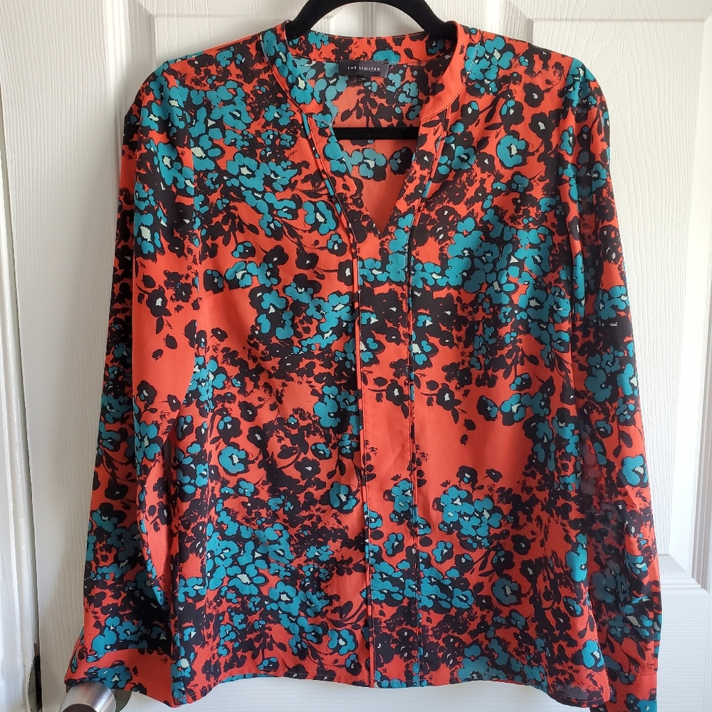 XS Limited Shirt Blouse Orange Teal Floral